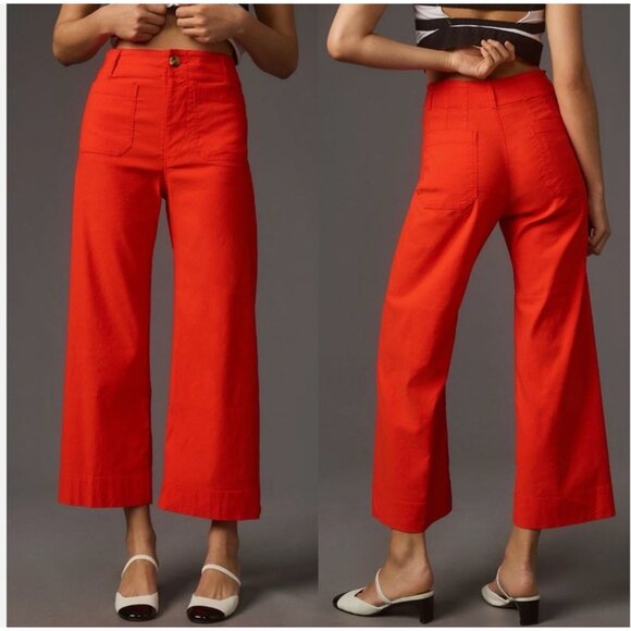 NWT Anthropologie Maeve The Colette Cropped Pant Women's 26 Petite Red Orange - Picture 1 of 15
